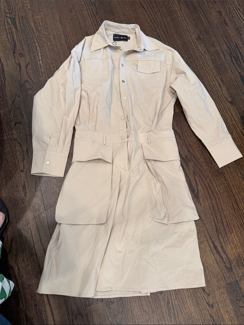 SHANI x by Tessa collection Beige Utility Trench Coat with Pocket Flaps